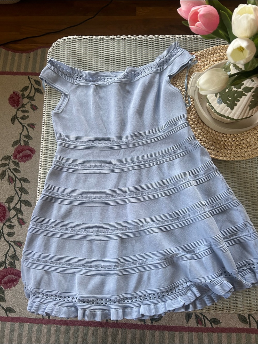 Eliza J Light Blue Knit Ruffled Sundress for Girls